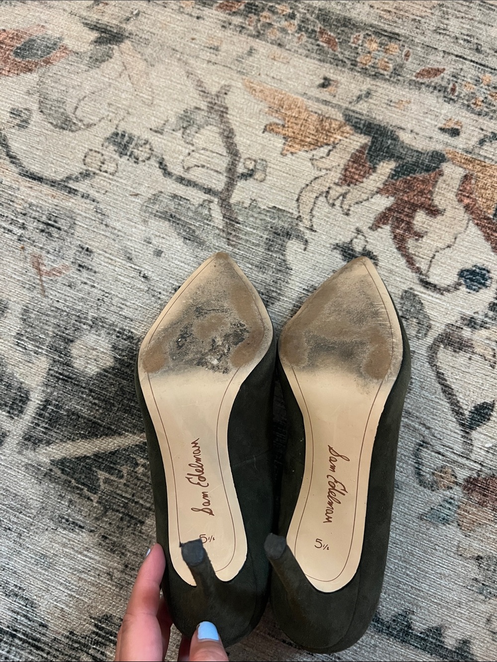 Sam Edelman Olive Green Suede Pointed Toe Heels - Picture 6 of 8